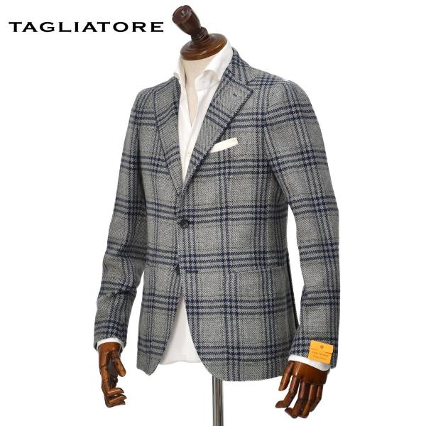 【size46,48】TAGLIATORE【タリアトーレ】シングルジャケット 1SMC22K MONTECARLO ウール ナイロン チェック グレー×ネイビー