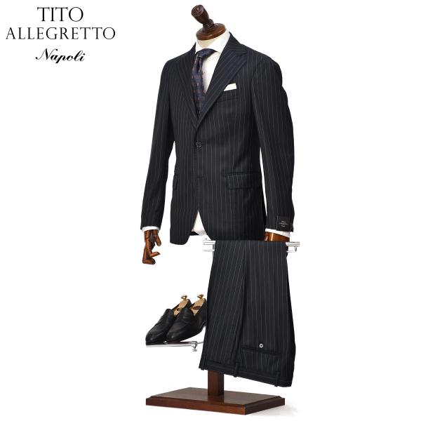 TITO ALLEGRETTO【ティト アレグレット】シングルスーツ 301D ヴァージンウール カノニコ チョークストライプ ネイビー×ホワイト