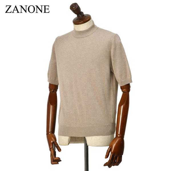 【FINAL SALE】ZANONE【ザノーネ】半袖モックネック 812136 ZY318 Z3998 コットン グレージュ