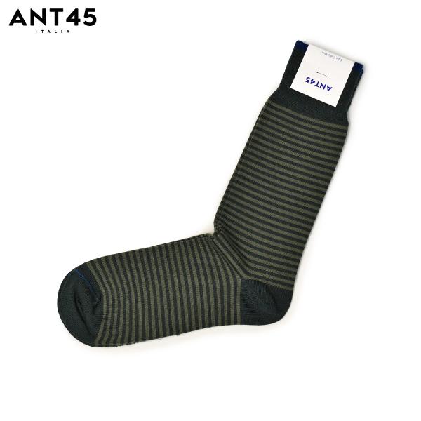 ANT45【アントクワランタチンクエ】ソックス靴下 THIN SHORT G51 BOTTLE ウール コットン ボーダー ボトルグリーン
