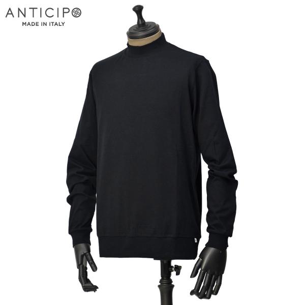 ANTICIPO【アンティチポ】モックネックカットソー FIANO LUNGO smooth 099 コットン ブラック