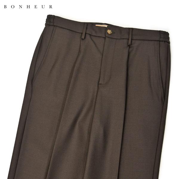 BONHEUR【ボネール】ワンプリーツパンツ Sisine 2900 MORO ポリエステル ウール モカブラウン