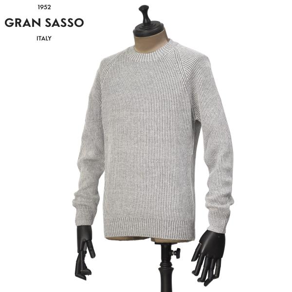 GRAN SASSO【グランサッソ】リブクルーネックニット 23152 18632 052 リネンコットン 8G グレー