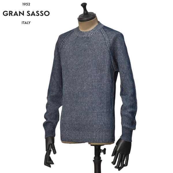 GRAN SASSO【グランサッソ】リブクルーネックニット 23152 18632 804 リネンコットン 8G ネイビー