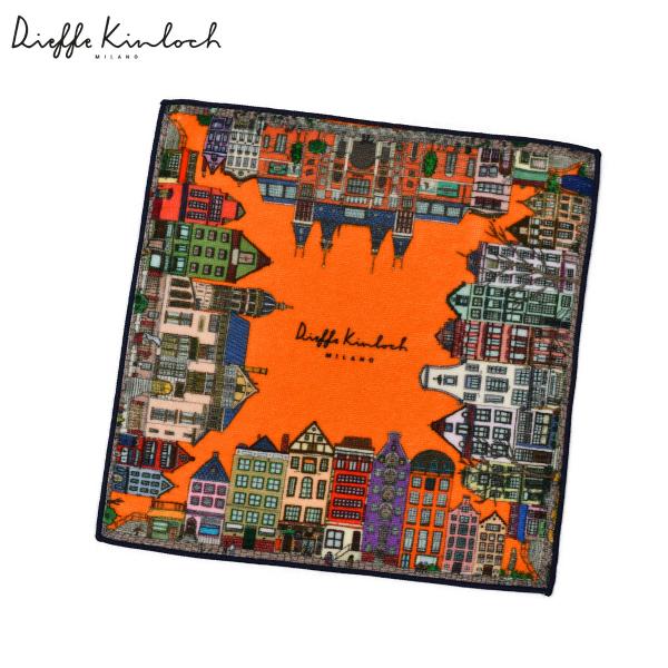 Dieffe Kinloch【ディエッフェ・キンロック】プリントタオルハンカチ ANSTERDAM コットン オレンジ ネイビー