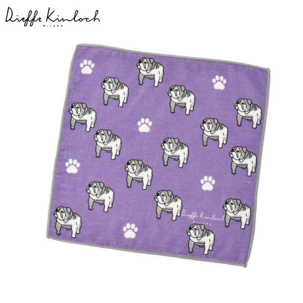 Dieffe Kinloch【ディエッフェ・キンロック】プリントタオルハンカチ BULLDOG コットン パープル シルバー