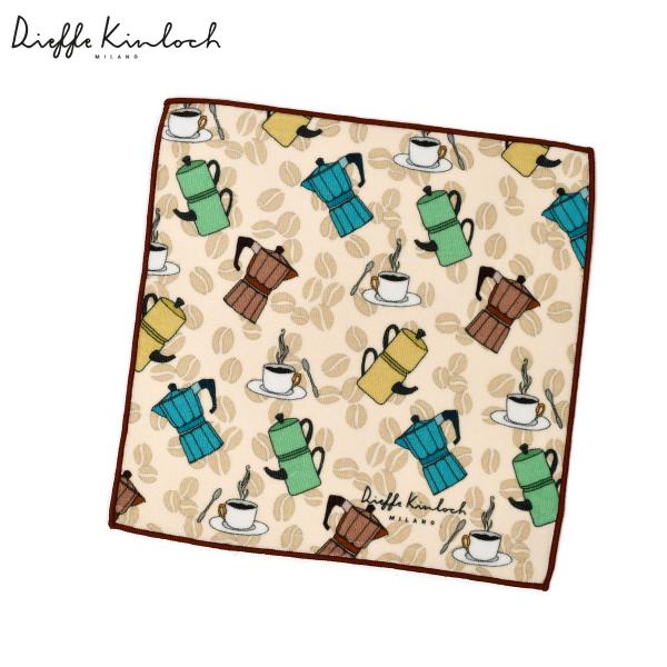 Dieffe Kinloch【ディエッフェ・キンロック】プリントタオルハンカチ CAFE コットン クリーム ブラウン