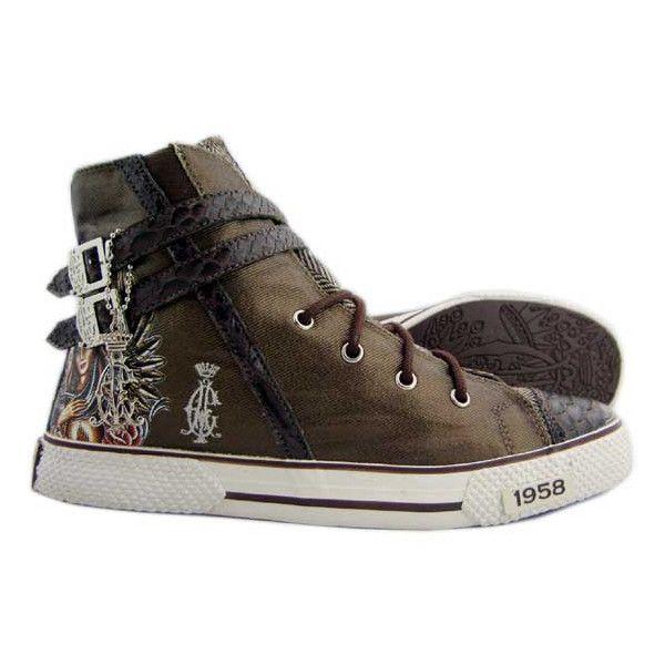 �N���X�`�����I�[�h�W�F�[ �V���[�Y �X�g���b�v �_�E�� �`���R���[�g Christian Audigier Shoe's STRAPDOWN Choco