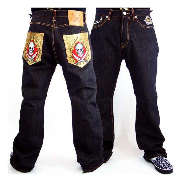 美品✨Ed Hardy エドハーディー　ストレートデニム　スカル刺繍　ドクロ Ed Hardy(エドハーディー) Devil embroidery straight denim
