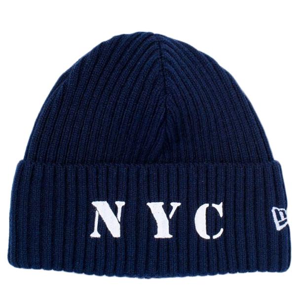 �j���[�G�� �j�b�g�X �j�b�g�L���b�v �~���^���[�j�b�g NYC �X�e���V�����S �l�C�r�[ �z���C�g New Era Knit Cap Military Knit NYC Stencil Logo Navy
