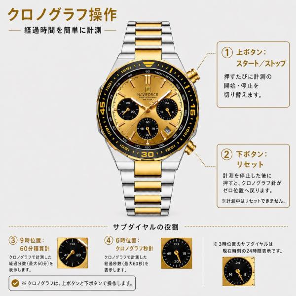 �r���v �����Y 40�� 50�� �N���m�O���t �I�}�[�W���E�H�b�` �N�H�[�c ���t 42mm ������ NAVIFORCE NF8049 ���i�摜5