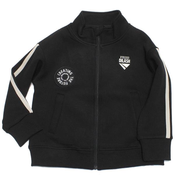DILASH ディラッシュ“ディラッシュ”のスウェットジャージ滑らかな肌さわりと伸縮性のある素材感。ブランドロゴと刺繍ワッペンがポイントのジップアップジャージ。兄弟や姉妹でのおそろいにもおすすめの1枚。同じデザインのロングパンツとセットアッ...