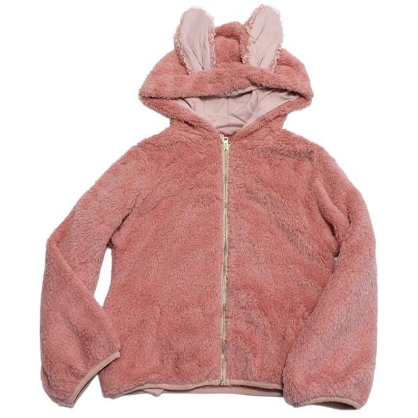 la poche biscuit ラ　ポシェ　ビスキュイ“ラ　ポシェ　ビスキュイ”のうさ耳フードジャケット肌触りが気持ち良いもこもこのボアパーカーです。フードにはキュートなレースをあしらったうさ耳付き◎両サイドにポケット付き。ジップアップタ...