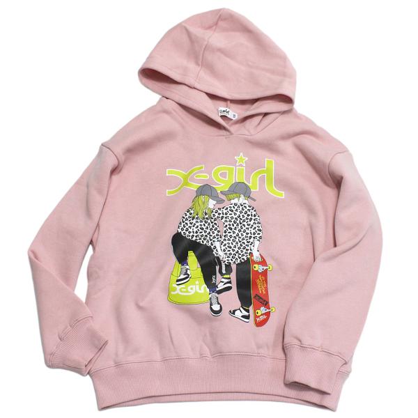 X-GIRL STAGES エックスガールステージズ“エックスガールステージズ”のガール＆ボーイイラストパーカー線画イラストが目をひくパーカー。裏起毛でありながら綿100%素材なので、毛玉になりにくく快適な着心地。ゆったりとしたシルエットで...