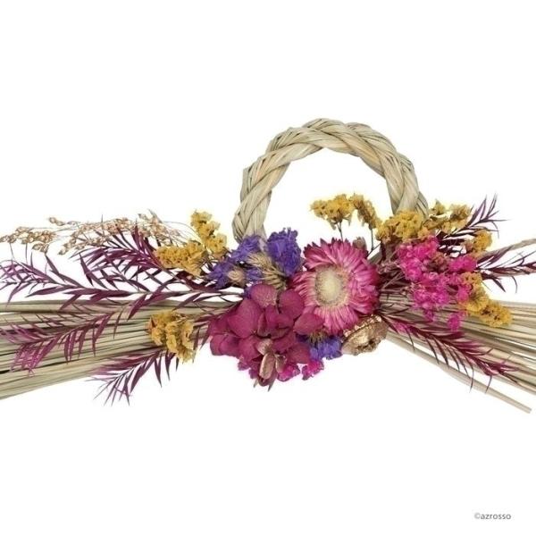 花 しめ縄 ドライフラワー カンザシ ピンク 紫 黄 自然素材 ナチュラル