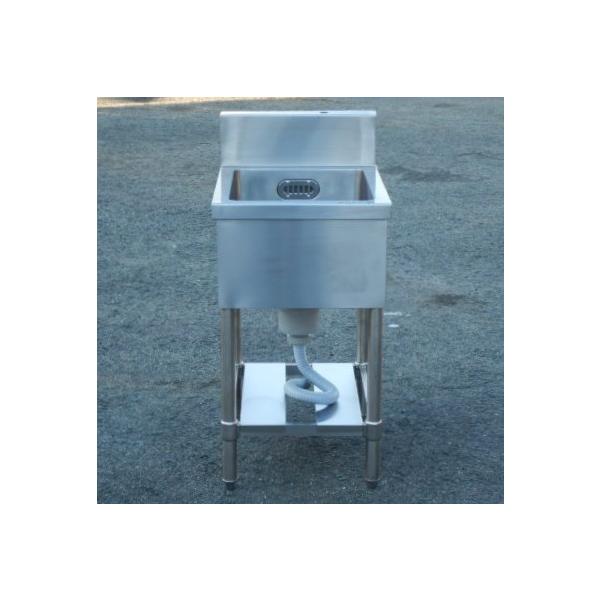 業務用 ステンレス 1槽 シンク W450 D600 H800(+150)mm 厨房 槽内寸W37D46深24cm BG右ふくらみ W45cm    商品は中古品です。    多少の傷汚れあります。    状態画像にて判断願います。  バッ...