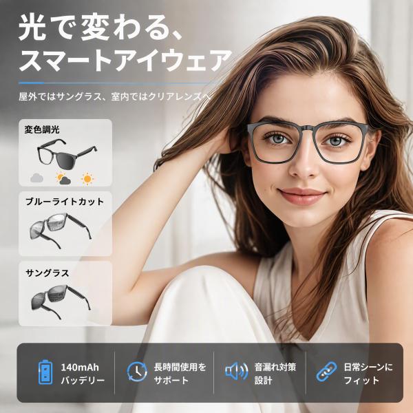 �y2026�ŐV�^�z �X�}�[�g�O���X ���́E���͕ی� �X�}�[�g���K�l bluetooth �T���O���X �ʘb�\ �ϐF ���C�����X���K�l �I�[�f�B�I �}�C�N���� �y�� �v���[���g ���i�摜1