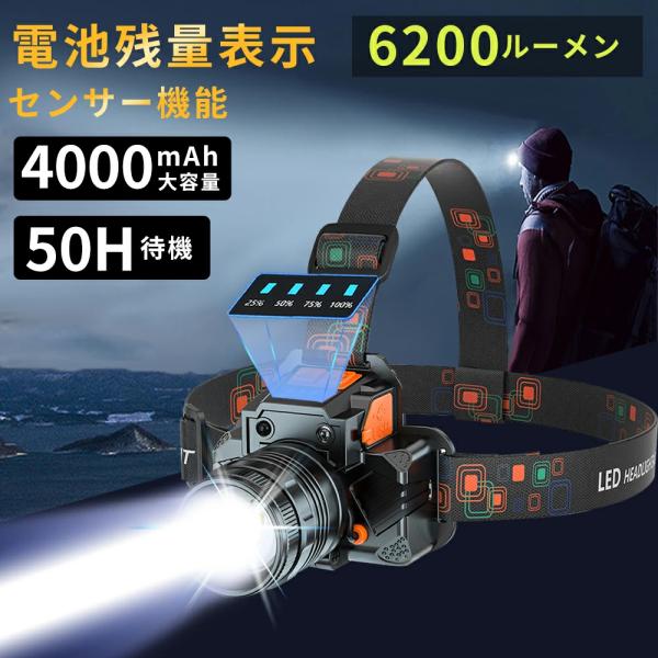 ヘッドライト 充電式 LEDヘッドランプ センサー機能 高輝度 3モード 明るい USB充電式 防水 電池残量表示 アウトドア 釣り 登山 防災 軽量 懐中電灯 アウトドア