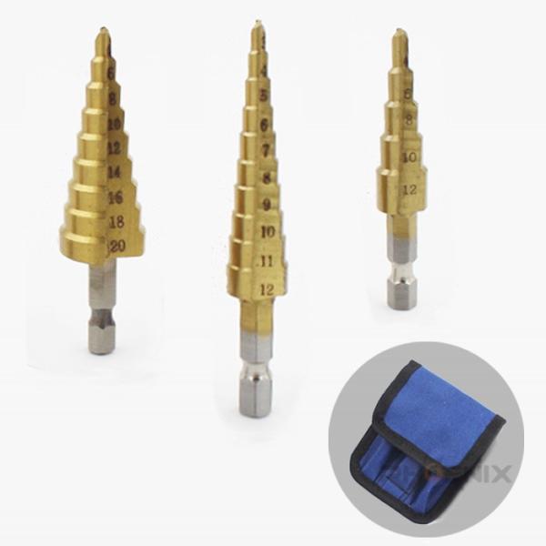 タケノコドリル HSS鋼 チタンコーティング 3本セット ケース付 3~12mm 4~20mm ステップドリル ビット インパクト ドライバー 六角軸 /【Buyee】 タケノコドリル HSS鋼 チタンコーティング 3本セット ケース付 3~12mm 4~20mm ステップドリル ビット インパクト ドライバー 六角軸 /【Buyee】