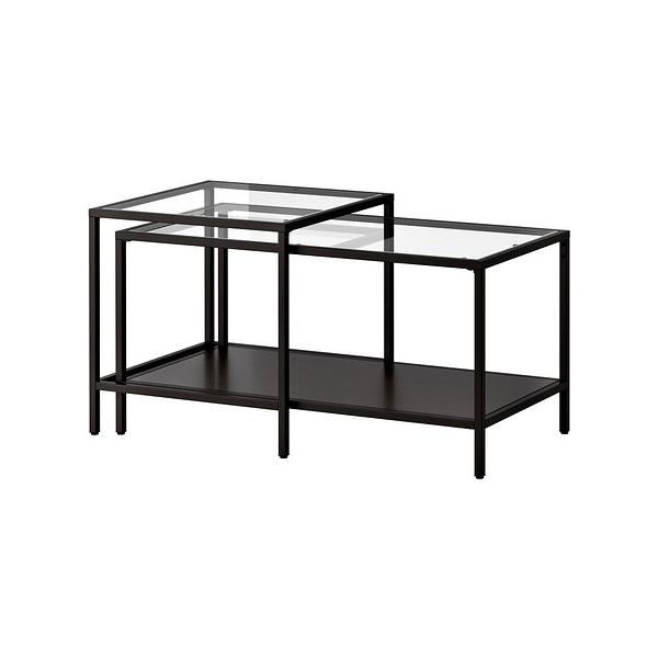 長さ（最大）: 90 cm幅: 50 cm高さ: 50 cmこの商品は組み立てが必要です- 強化ガラス製のテーブルトップ。汚れに強く、お手入れも簡単です- 収納棚はブラックブラウンとブラックのリバーシブル。どちらかお好きな面を上にしてご使用...