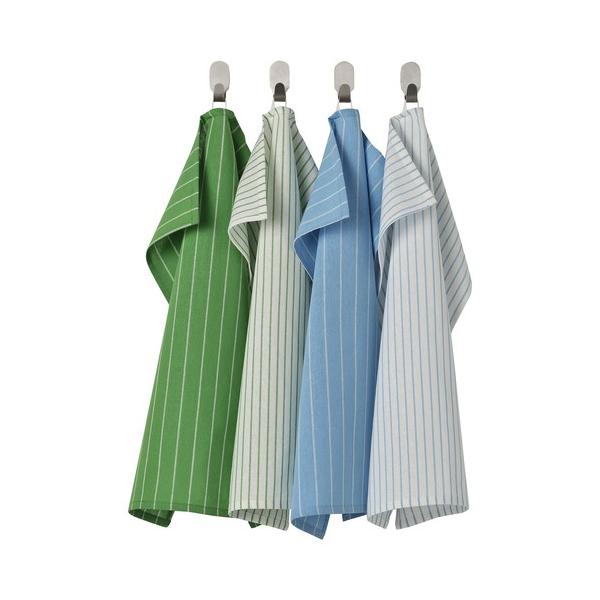 IKEA イケア キッチンクロス グリーン/ブルー ストライプ 45×60cm 4 ピース m00609984 RINNIG リンニング