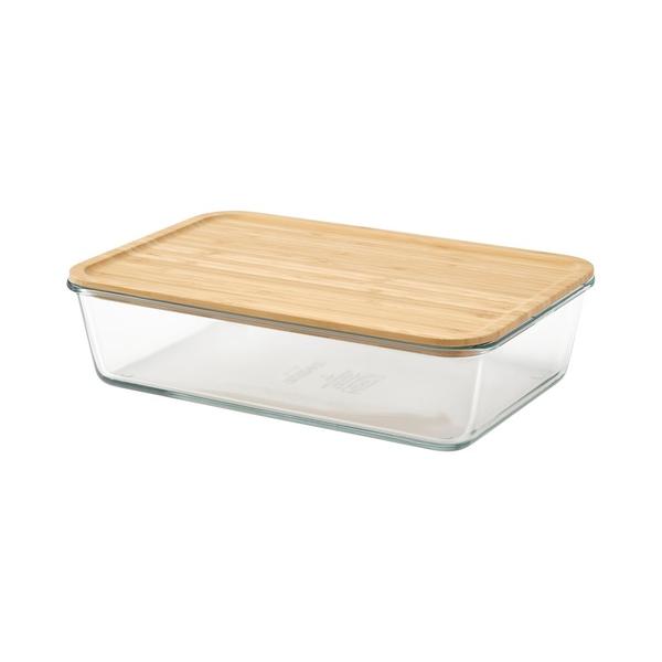 IKEA イケア  保存容器 ふた付き L 長方形 ガラス 竹 3.1L m49580535 IKEA 365
