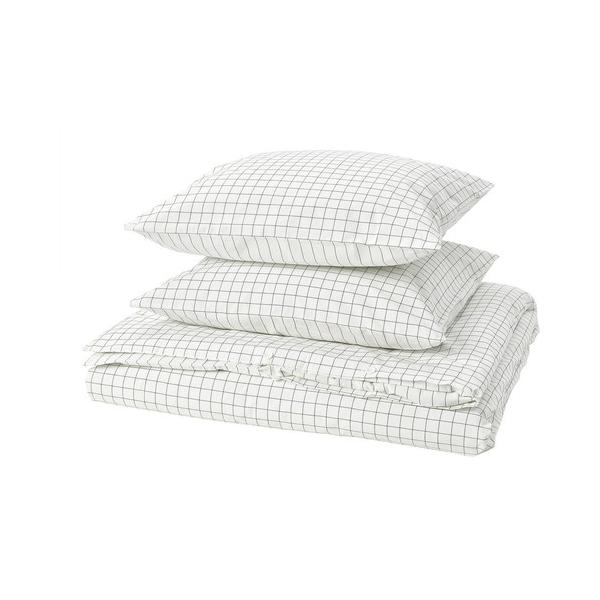 イケア（IKEA） 掛け布団カバー＆枕カバー2枚 ホワイト/チャコール