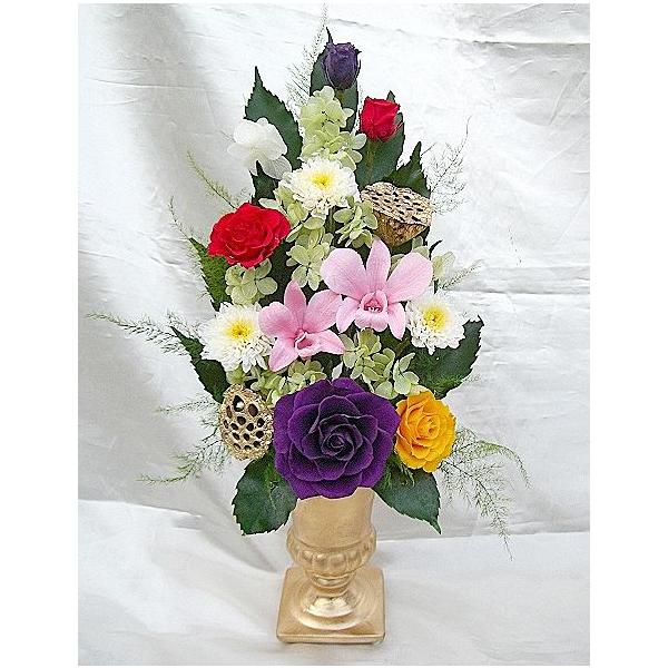 仏花 プリザーブドフラワー 送料無料 枯れない花 お仏壇 お供え花 お彼岸 仏壇飾り 花器付き デンファレ バラ プレゼント インテリア 造花 ギフト