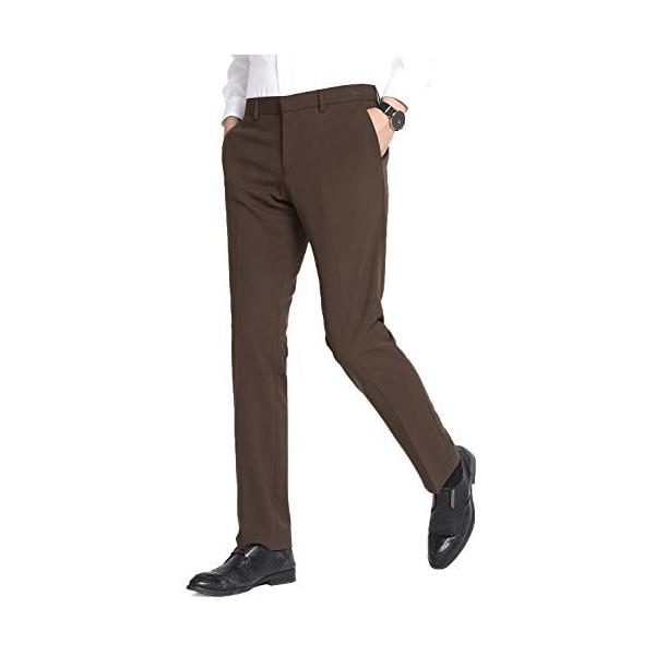 スラックス メンズ ロングパンツ ビジネス フォーマル スリム ノータック スーツ ズボン ウォッシャブル チノパン 光沢 美脚 38w 32l ブラウン School Holyspirit Indy Org