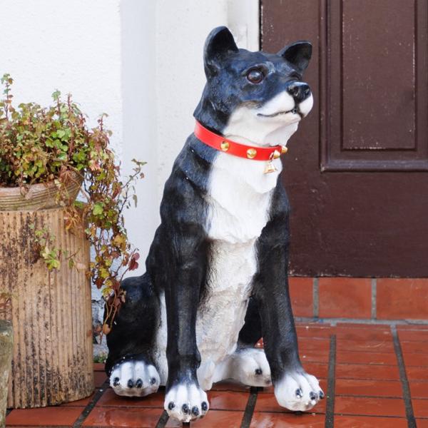 黒い犬の置物 赤いリボン付き yam-qy039bk2.jpg