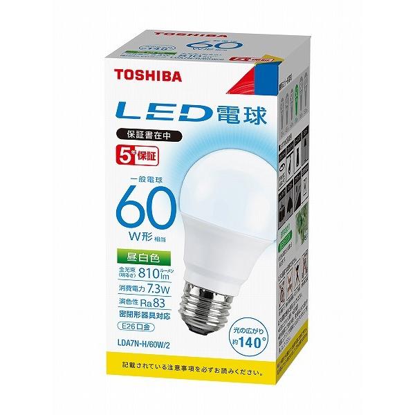 TOSHIBA LED電球 LDA7N-G/60W/2 810lm 10個 LDA7N-G/60W/2 東芝 LED電球 (E26、810lm、昼白色