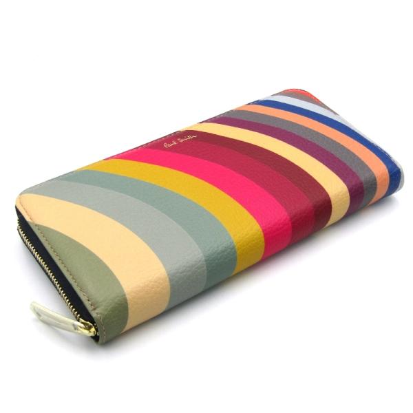 未使用【Paul Smith】ポールスミス　ストライプ レインボー　ラウンド ポールスミス Paul Smith 長財布 マルチストライプ ブラック
