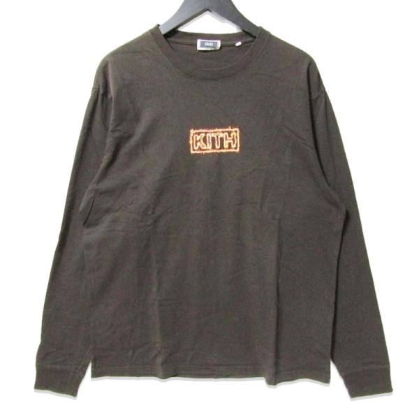【美品】KITH キス 長袖Ｔシャツ ロンＴ Ｌサイズ KITH キス 長袖Tシャツ Flame Box Logo L/S Tee KH3740 フレイム