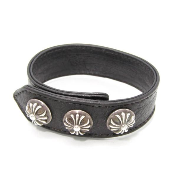 CHROME HEARTS（クロムハーツ） レザーブレスレット 3BTN 2SNP クロス