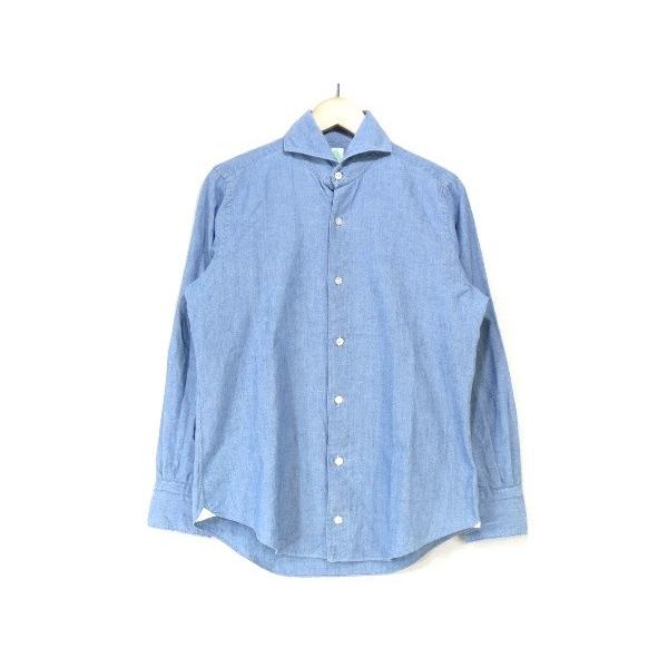 フィナモレ　FINAMORE　シャンブレーシャツ青 長袖シャツ FINAMORE フィナモレ シャンブレーシャツ 無地 青 15 長袖