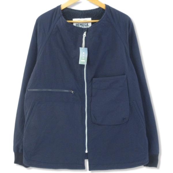 極上品 REMILLA ネイビー ノーカラーフリースボアジャケット Lサイズ
