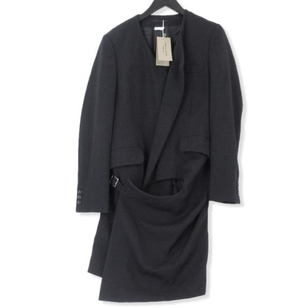コムデギャルソン　レオパード柄 ノーカラーコート ブラック 中古・古着通販】BLACK COMME des GARCONS (ブラック