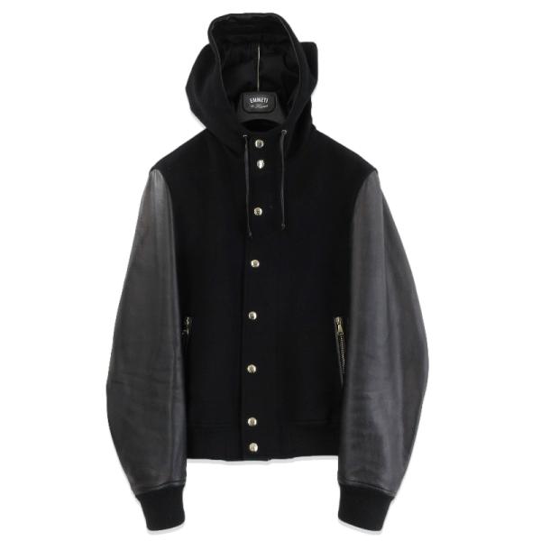 ◆美品◆EMMETI◆URBINO◆袖レザー◆フーデッドブルゾン◆ブラック◆46 EMMETI エンメティ スタジャン URBINO ウルビーノ ナッパレザー