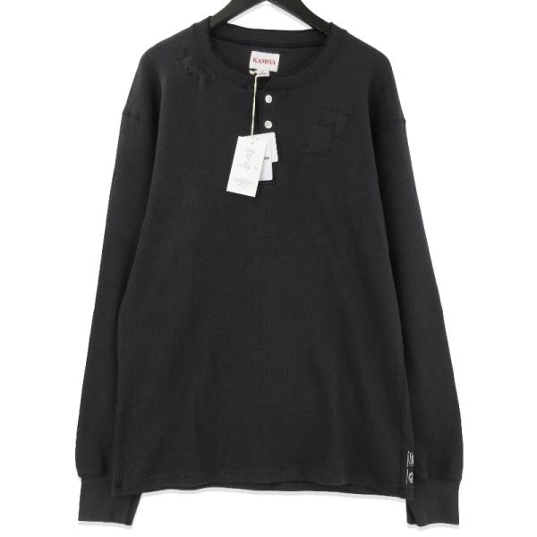 リップル洋品店　黒長袖セーター 未使用 KAMIYA 長袖Tシャツ ボロ ワッフルニット ヘンリーネック 日本