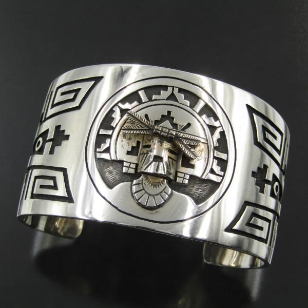 Lawrence Saufkie　ローレンススフキー　ホピ族　HOPI　未使用品 美品 Lawrence Saufkie ホピ族 バングル オーバーレイ ワイド カチナ