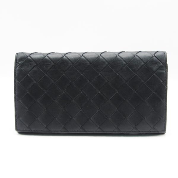 美品 BOTTEGA VENETA ボッテガヴェネタ 長財布 イントレチャート ラムスキン 内装カーフ 小銭入れ付き 二つ折り ブラック 黒   80007269 BOTTEGA VENETA（ボッテガ・ヴェネタ） 美品 長財布 イントレチャート