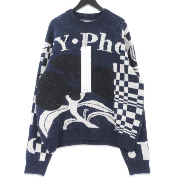 未使用 KHOKI コッキ Intarsia-knit jumper 24fw-k-01 ジャカード ニット TyPhoo クルーネック  ネイビー 2  99000992 未使用 KHOKI コッキ Intarsia-knit jumper 24fw-k-01 ジャカード