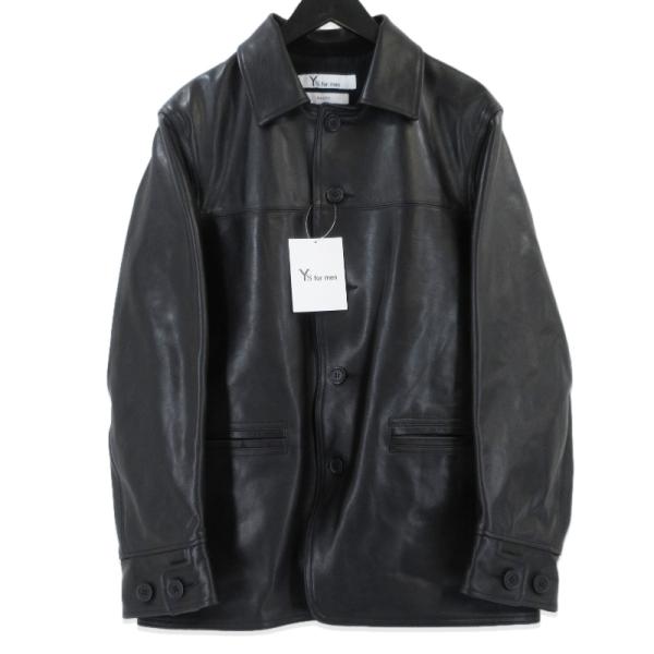 未使用 MASSES × Y's for men マシス LEATHER CAR COAT ML-C90-706 ワイズフォーメン レザーカーコート ブラック 黒 2  99001110 未使用 MASSES × Y's for men マシス LEATHER CAR COAT ML-C90-706