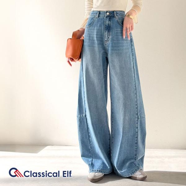 【 クラシカルエルフ classical elf 】 【楽ちん♪ ウエスト ゴム 入り】 デニムパンツ レディース 大きいサイズ ボトムス パンツ カーブライン