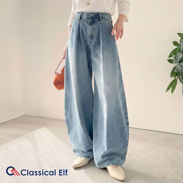 【 クラシカルエルフ classical elf 】 【楽ちん♪ ウエスト ゴム 入り】 デニムパンツ レディース 大きいサイズ ボトムス パンツ カーブタック