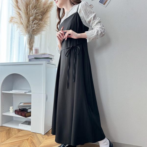 トップス ワンピース レディース リネンライク マルチ way ロング シワ防止 ドライタッチ 麻調 マルチウェイ キャミ ワンピ レイヤード