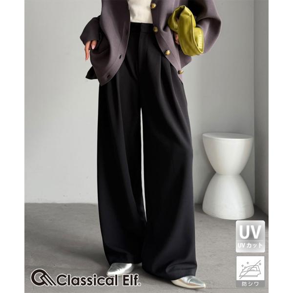 【UVカット・防シワ機能】カットジョーゼット2タック美ライン脇ゴムスラックスパンツ Classical Elf クラシカルエルフ ce0940266