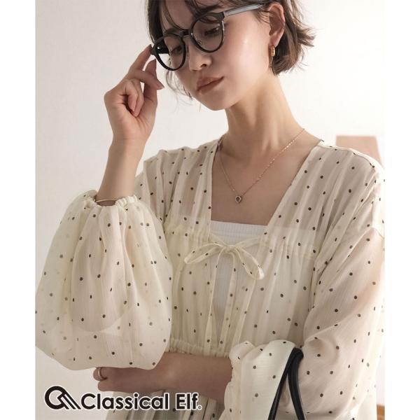 シフォン楊柳ドット柄ダブルリボンプルオーバーブラウス Classical Elf クラシカルエルフ ce1010602
