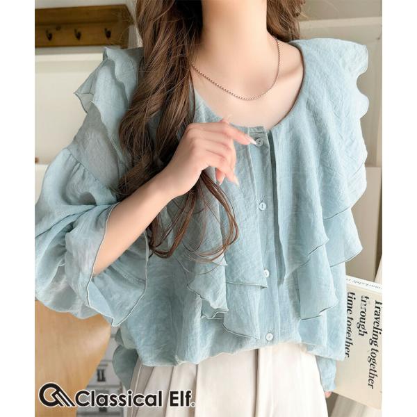 大人なシアー魅せ。前後2wayラッフルフリルビッグカラーシアー素材ブラウス（長袖） Classical Elf クラシカルエルフ ce1010606