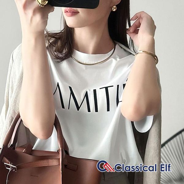 【 クラシカルエルフ classical elf 】 tシャツ レディース 半袖 トップス カットソー 大人シンプル ベーシック キレイめカジュアル ロゴT 洗練